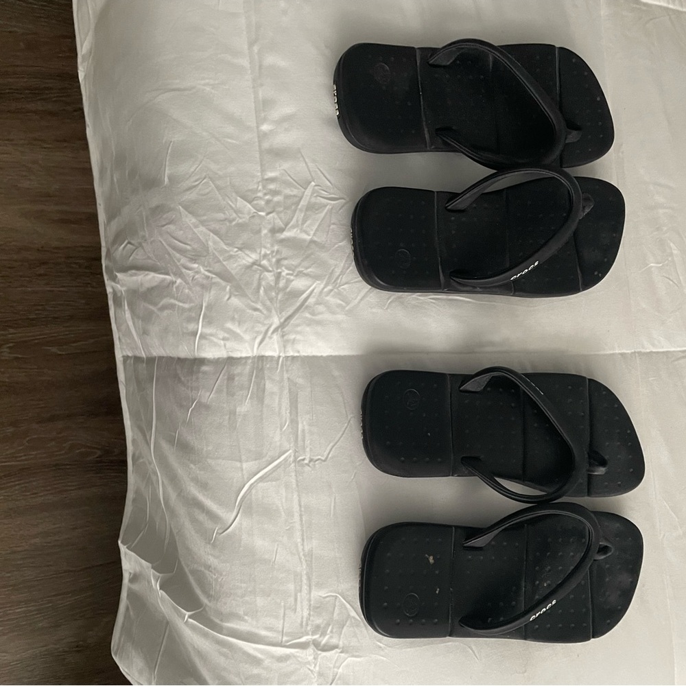 Black croc flip flops